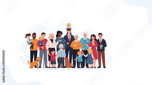 Large and diverse multi-generational family group stands together, representing unity, support, and the richness of family bonds.