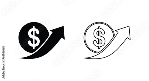 a black and white icon set of growing money Vector