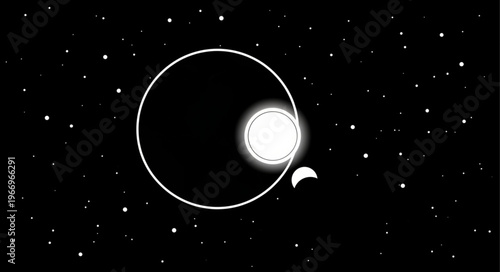 Celestial bodies in the vastness of space during an eclipse.