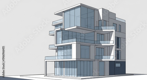 Modern architectural design of a multi-story residential building.