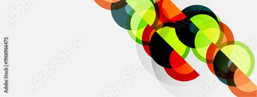 Abstract design features overlapping colorful circles. Modern, dynamic composition creates visual interest. Simple background enhances shapes.