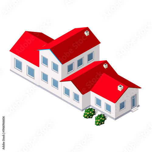 3D illustration of a house with red roof for real estate concept