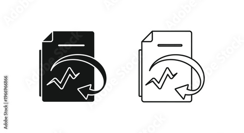 black and white icons of documents with graph and arrows Vector