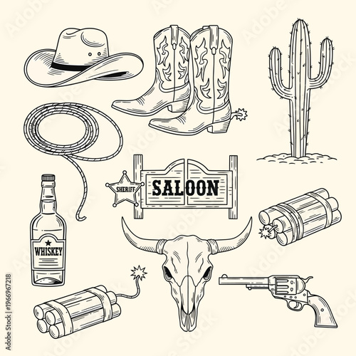 Iconic elements of the classic western saloon and cowboy lifestyle