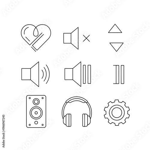 Collection of icons representing audio and music-related functionalities and devices