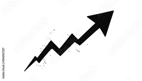 Black zigzag line graph arrow pointing sharply upward symbolizing steep financial market growth on white.