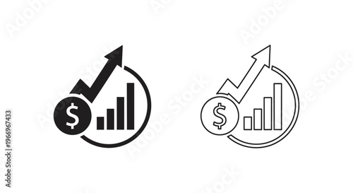 black and white line icons of growing business investment Vector
