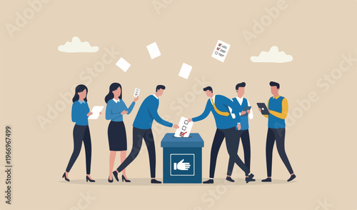 Voting, poll or employee feedback questionnaire, politic choice, opinion or democracy, election customer survey, referendum concept, diverse red voting paper checkmark putting in vote box