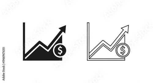 financial growth icons with dollar symbol and increasing graph lines Vector