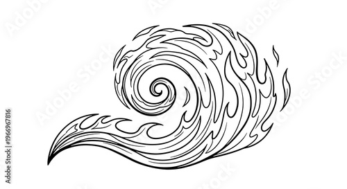 Swirling flame wave design element icon.
