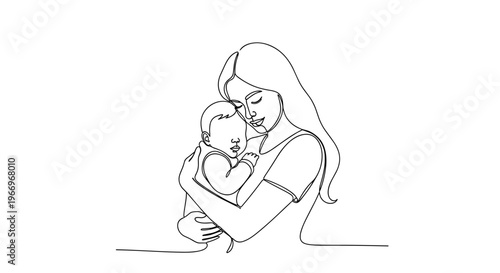 A woman holding a sleeping baby close.