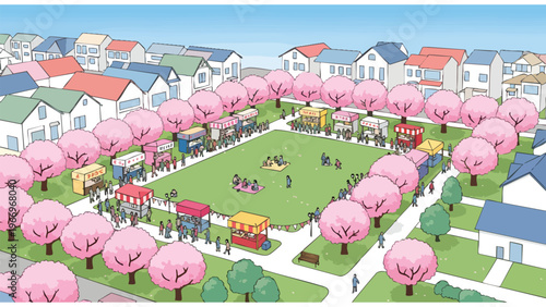 Community Spring Festival Market | Outdoor Event Food Stalls & Family Fun