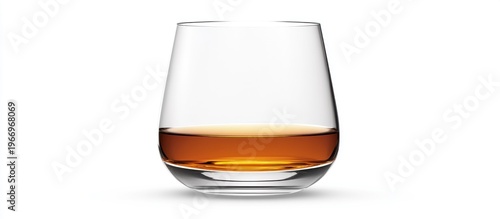 Elegant Glass of Golden Whiskey or Scotch Isolated on White Background
