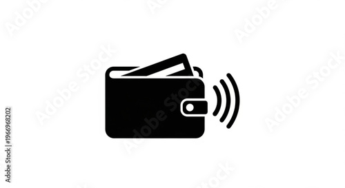 A minimalist vector icon of a wallet with a wireless signal emanating from it, symbolizing contactless payment technology.