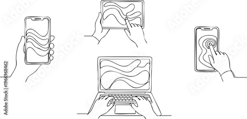 Illustrated guide showing various methods of biometric smartphone and laptop authentication