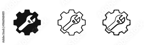 Tools and Settings Icon Set - Gear and Wrench Symbol