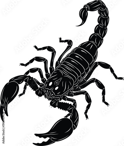 Large scorpion predator vector illustration with curved stinger and claws for wild animal tattoo art.