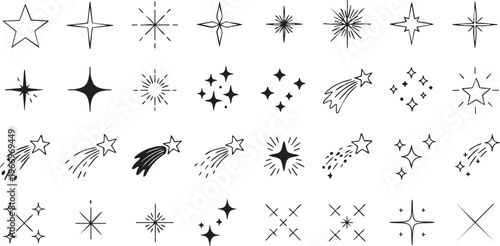 A collection of diverse star and comet illustrations with varying complexity and styles