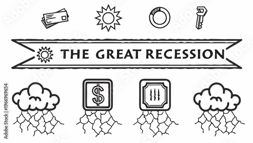 The great recession illustrated with financial and weather symbols