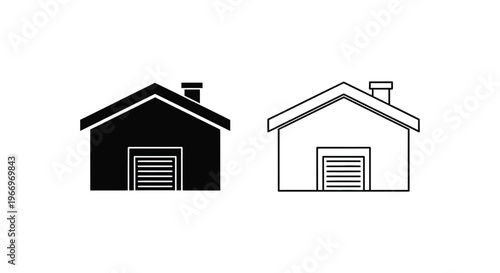 black and white house icons with chimney and garage Vector