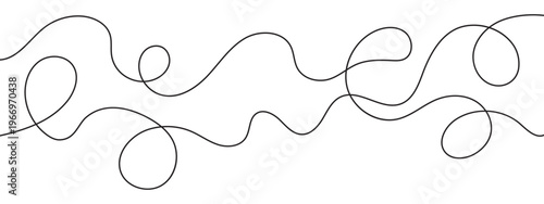 Two abstract hand drawn continuous lines. Elegant squiggle cable waves. Minimal one line art elements with rope, tangle curves. Modern simple design.