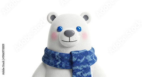 Cute 3D Polar Bear Character with Blue Scarf