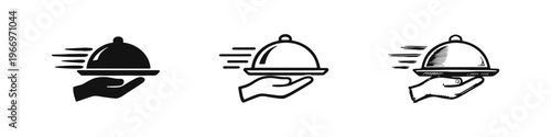 Fast Food Delivery Service Cloche Platter Icon Set