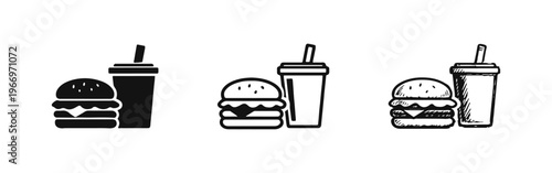 Fast Food Burger and Drink Combo Icon Set