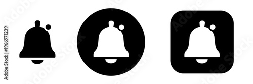 Notification bell icon set with alarm symbol in circle and square. Alert and reminder button icons for app notification, user alerts and interface design