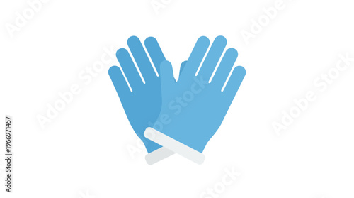 Flat design illustration of a pair of blue protective gloves, ideal for medical, cleaning, or safety applications, representing hygiene and protection