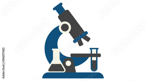 Microscope and test tube illustration for scientific research, medical analysis, and laboratory experiments, featuring essential lab equipment for discovery