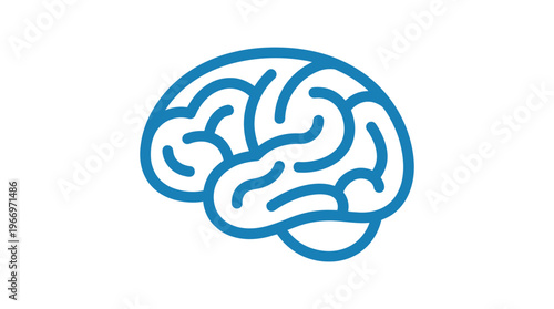 Minimalist blue line art icon of the human brain, symbolizing intelligence, thought, and cognitive processes. A flat graphic ideal for science, education, and neuroscience applications
