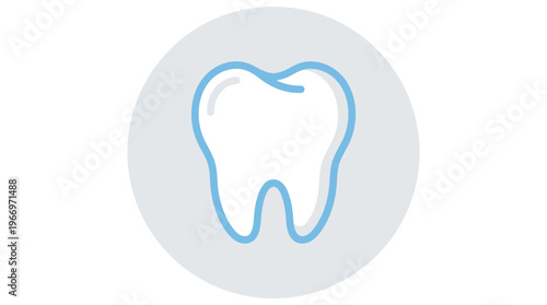 Clean and flat blue outline tooth icon within a simple gray circle, ideal for modern dental hygiene applications, healthcare branding, and oral care websites