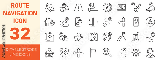 Editable route navigation icons for travel and location tracking apps