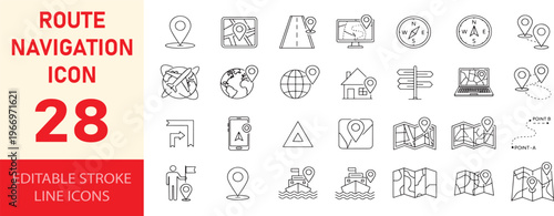 Route navigation map icons collection for travel and location services