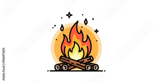 Campfire burning brightly with sparks and flames.