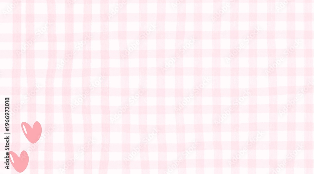 Naklejka premium soft pink gingham plaid background with cute floating hearts