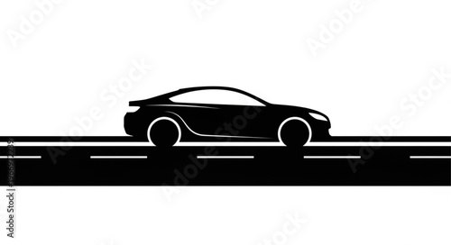 Black silhouette of a modern sports car driving on a road.