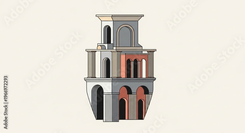 Abstract architectural structure with classical elements.