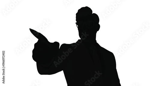Executive silhouette points directly forward with a stern finger, conveying direction or warning clearly.