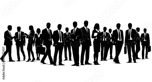 Diverse group of business people standing together in silhouette.