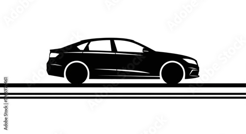 Sleek Modern Sedan Car Silhouette on White Background.