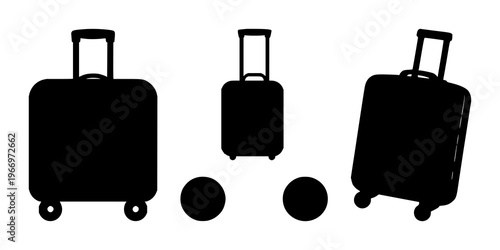 Suitcase wheels set with solid black icon on white background featuring travel, luggage, suitcase wheels with iconography and graphic design
