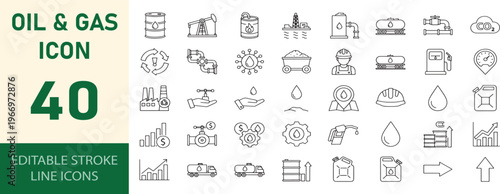 Industrial energy and fuel icons set with modern editable line style