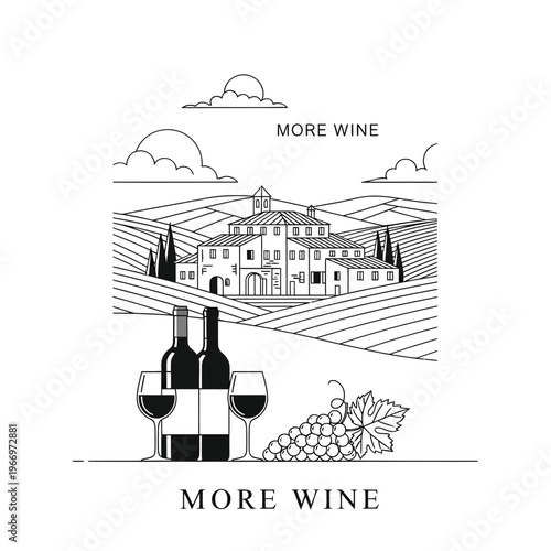 Elegant vineyard scene with wine bottles and grapes emphasizing wine abundance