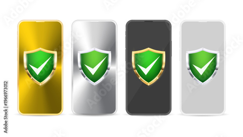 Smartphone Security Shield with Check Mark, Mobile Protection Concept, Data Safety and Privacy Protection Vector
