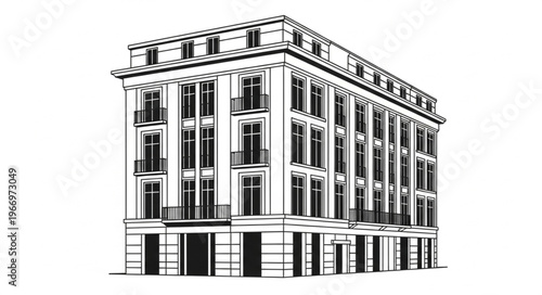 Elegant building facade with multiple floors and windows.