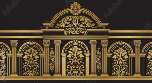 Ornate Golden Architectural Decorative Element.