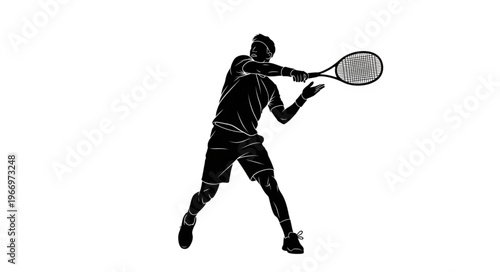 Silhouette of a Tennis Player Swinging Racket During Game.