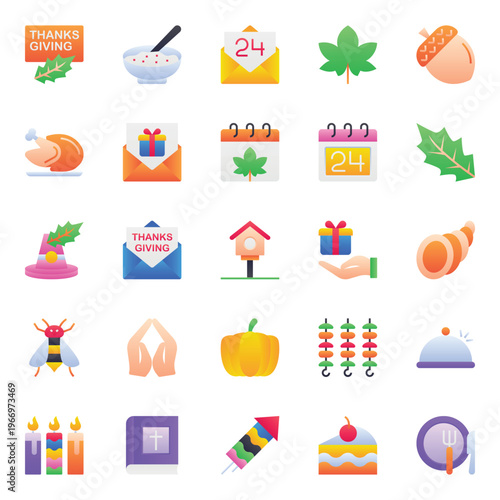 Gradient color icons set for Thanksgiving